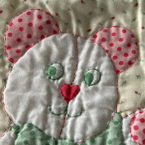 Vintage Nursery Baby Quilt Featuring Bear Cat Dog And Rabbit Rocking Horse Trim - Picture 12 of 16
